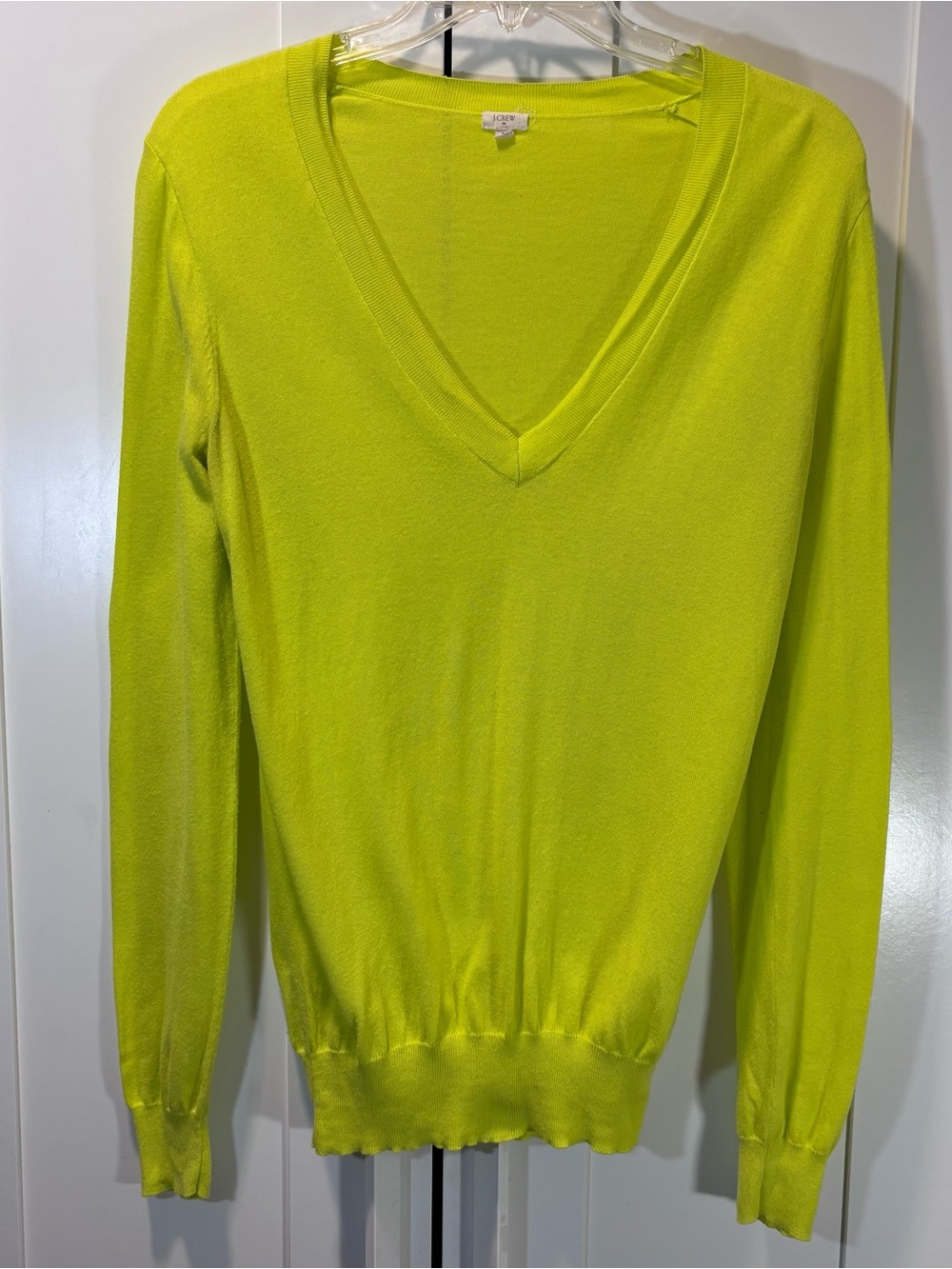 J.Crew 100% Cotton V-Neck Sweater Women S Chartreuse Neon Lime Green Lightweight